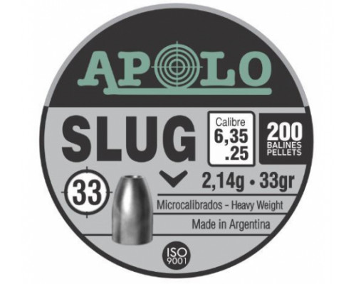 Пули полнотелые Apolo Slug 6,35 мм, 2,14 грамм, 200 штук