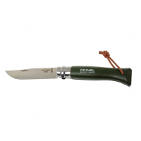 Нож OPINEL №8 TREKKING, нержавеющая сталь, кожаный темляк, хаки